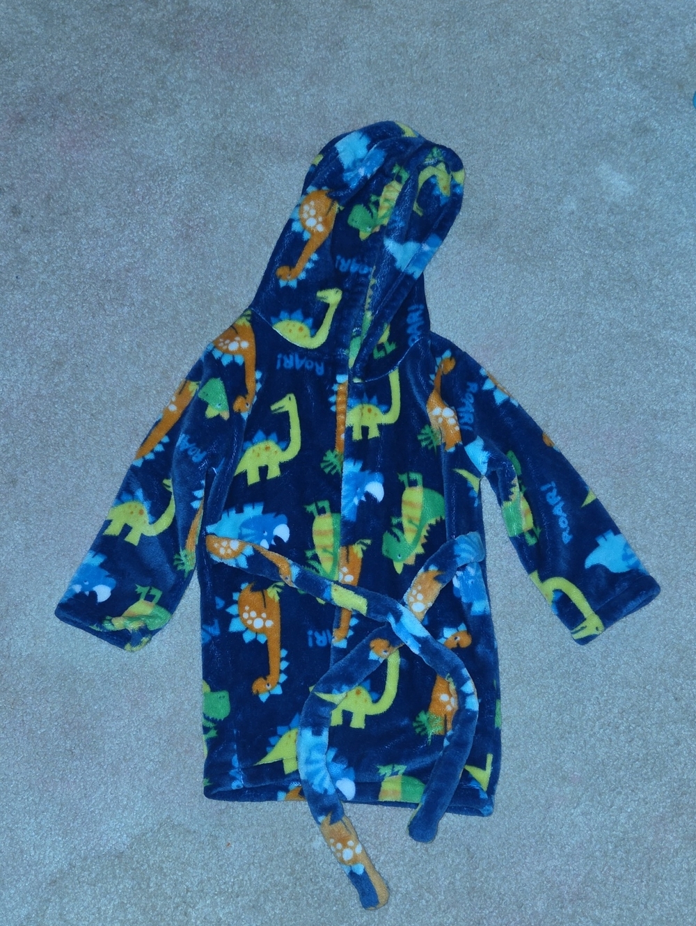 Source Unknown Navy Blue Hooded Dinosaur Robe with Green & Orange Accents